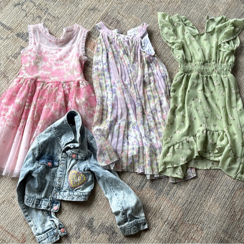 Floral and Denim Girls Small Medium Dresses and Denim Jacket Bundle